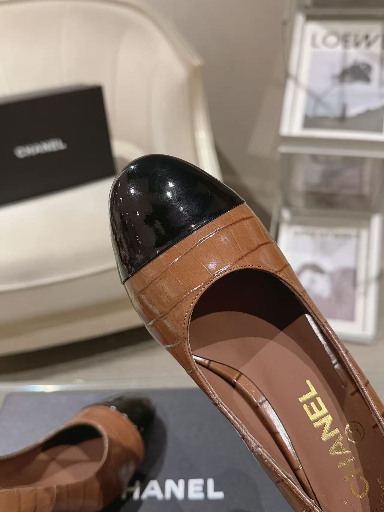 Chanel 26 Pumps Pearl Heel 80mm Brown in Calfskin 739576