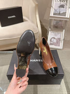 Chanel 26 Pumps Pearl Heel 80mm Brown in Calfskin 739576
