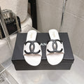 Chanel Double C Flat Slip-on Sandals White in Lambskin 740708