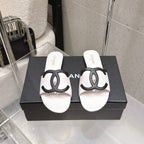 Chanel Double C Flat Slip-on Sandals White in Lambskin 740708