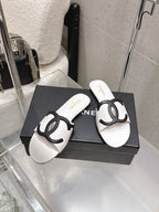 Chanel Double C Flat Slip-on Sandals White in Lambskin 740708