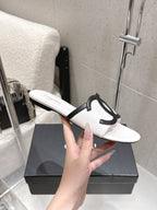 Chanel Double C Flat Slip-on Sandals White in Lambskin 740708