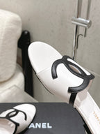 Chanel Double C Flat Slip-on Sandals White in Lambskin 740708