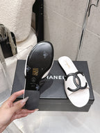 Chanel Double C Flat Slip-on Sandals White in Lambskin 740708