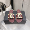 Chanel Double C Flat Slip-on Sandals Burgundy in Lambskin 740707