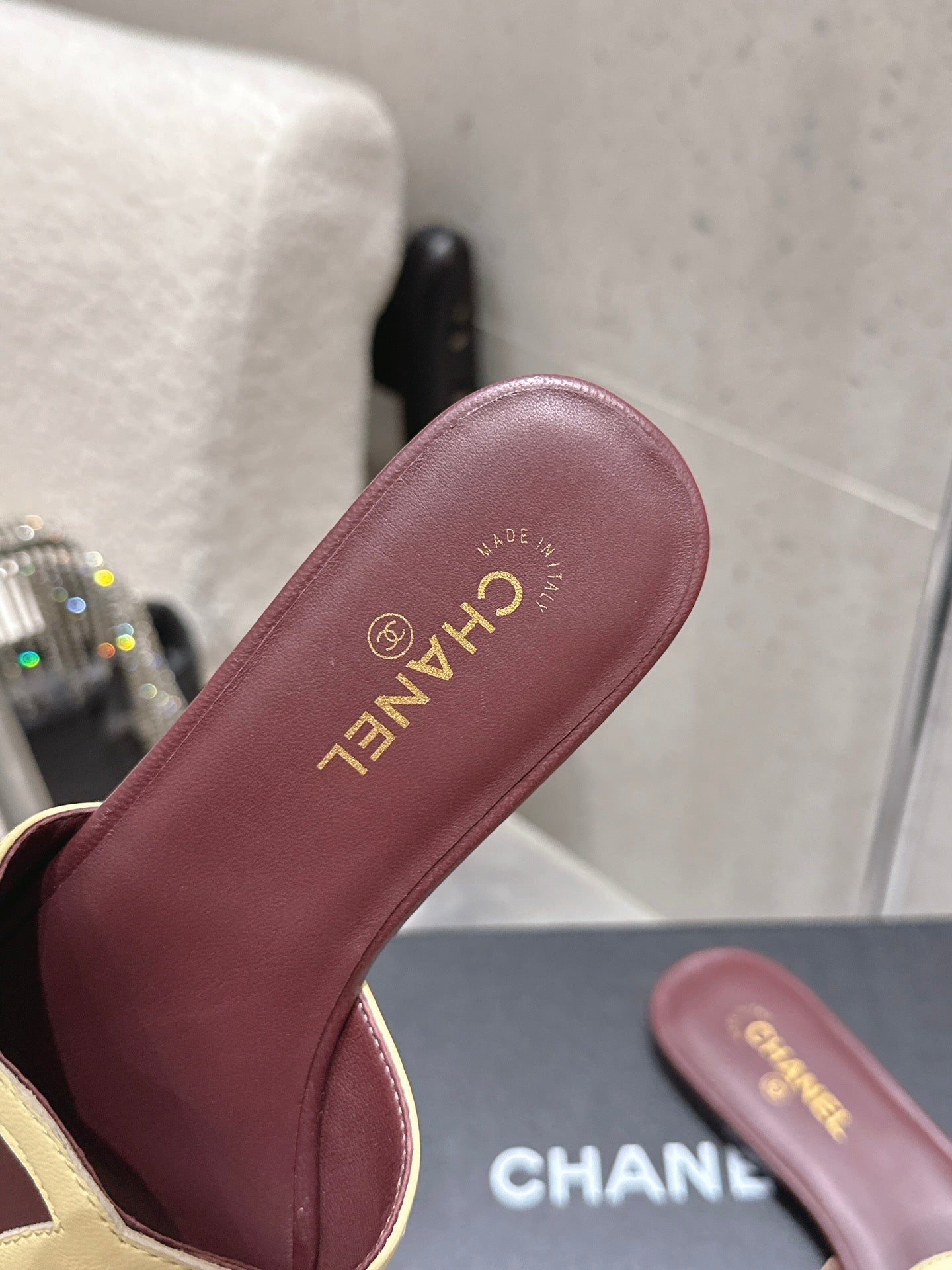 Chanel Double C Flat Slip-on Sandals Burgundy in Lambskin 740707