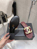Chanel Double C Flat Slip-on Sandals Burgundy in Lambskin 740707