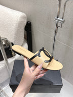 Chanel Double C Flat Slip-on Sandals Beige in Lambskin 740706