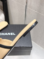 Chanel Double C Flat Slip-on Sandals Beige in Lambskin 740706