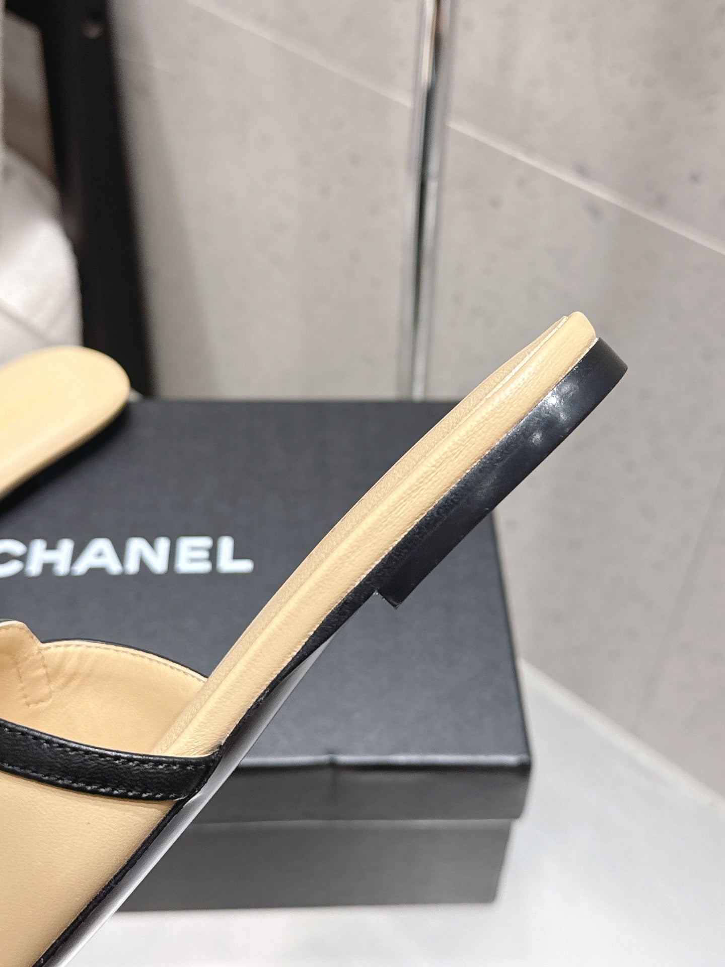 Chanel Double C Flat Slip-on Sandals Beige in Lambskin 740706