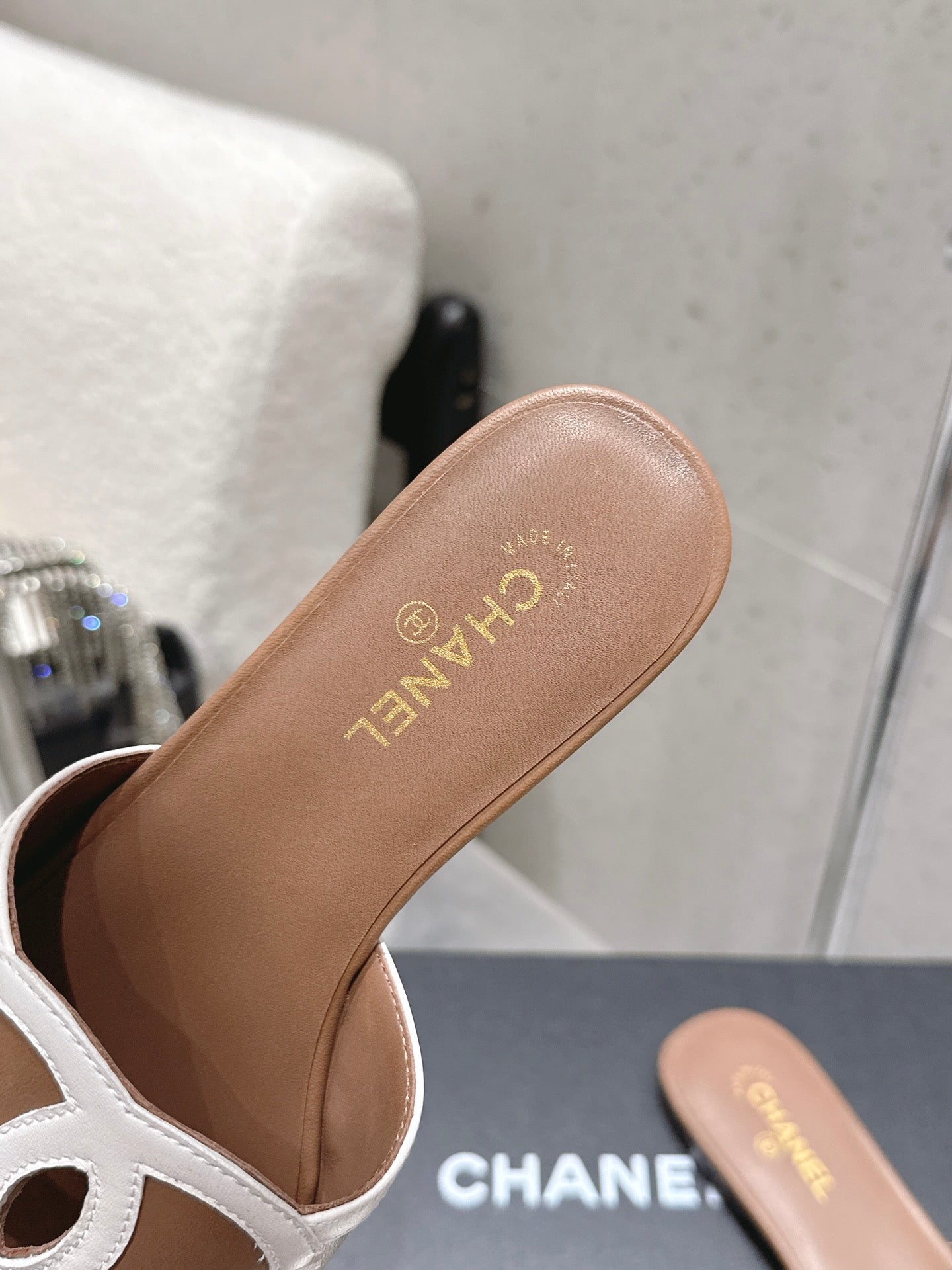 Chanel Double C Flat Slip-on Sandals Brown in Lambskin 740705