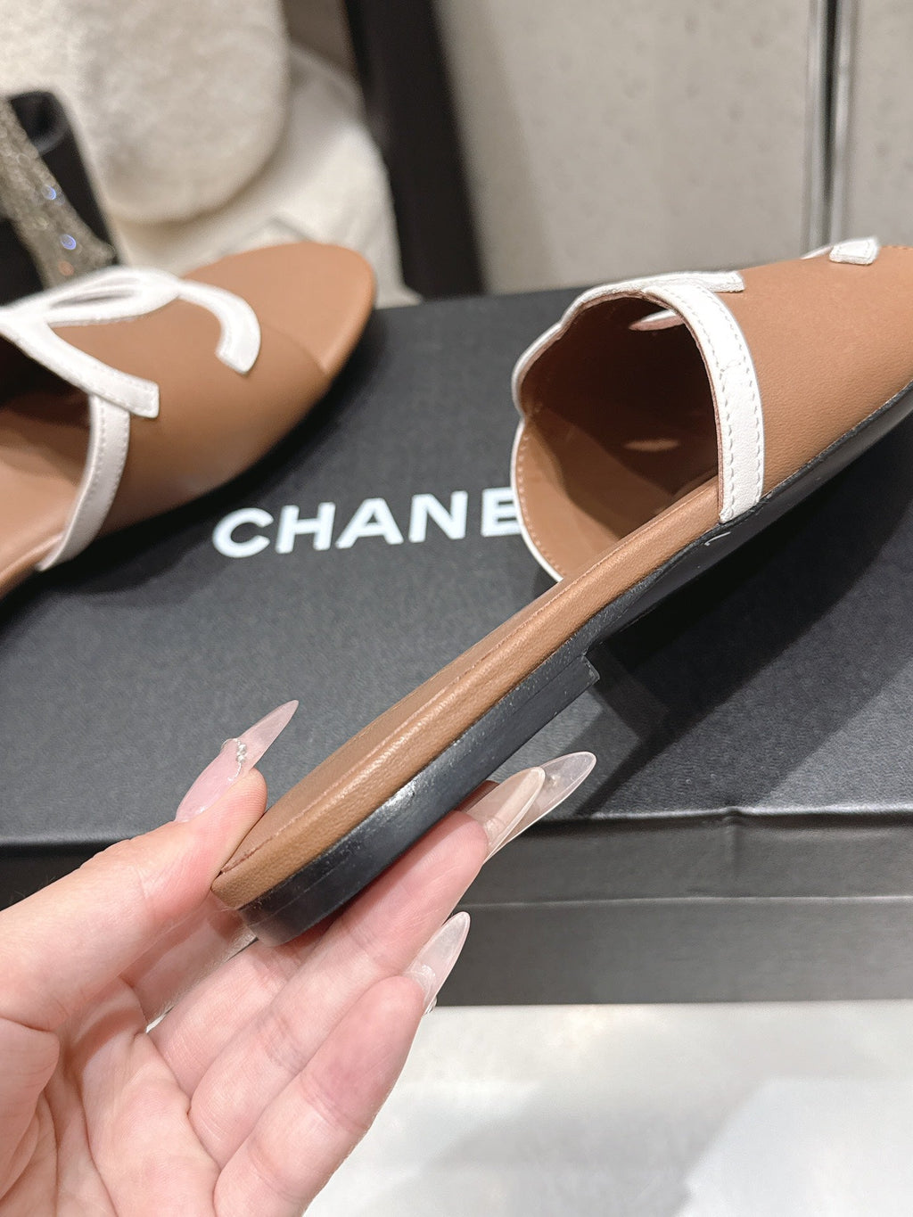 Chanel Double C Flat Slip-on Sandals Brown in Lambskin 740705