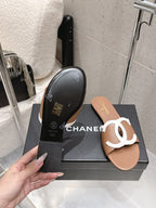 Chanel Double C Flat Slip-on Sandals Brown in Lambskin 740705