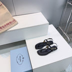 Prada Triangle Logo Sandal Black in Calfskin Patent Leather 741971