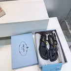 Prada Triangle Logo Sandal Black in Calfskin Patent Leather 741971