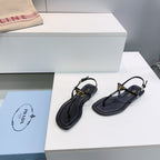 Prada Triangle Logo Sandal Black in Calfskin Patent Leather 741971
