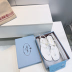 Prada Triangle Logo Sandal White in Calfskin Patent Leather 741973
