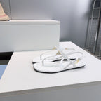 Prada Triangle Logo Sandal White in Calfskin Patent Leather 741973