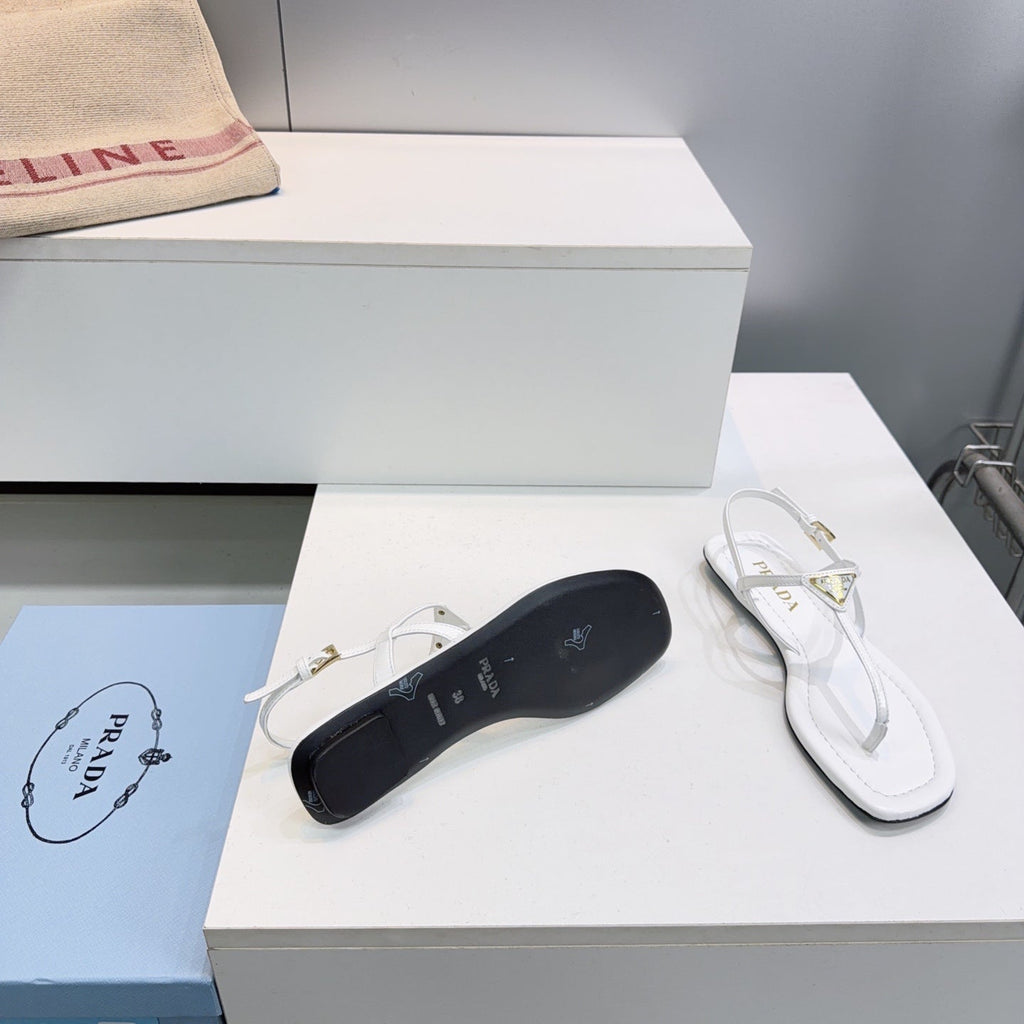 Prada Triangle Logo Sandal White in Calfskin Patent Leather 741973
