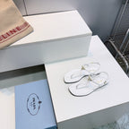 Prada Triangle Logo Sandal White in Calfskin Patent Leather 741973