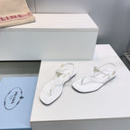 Prada Triangle Logo Sandal White in Calfskin Patent Leather 741973
