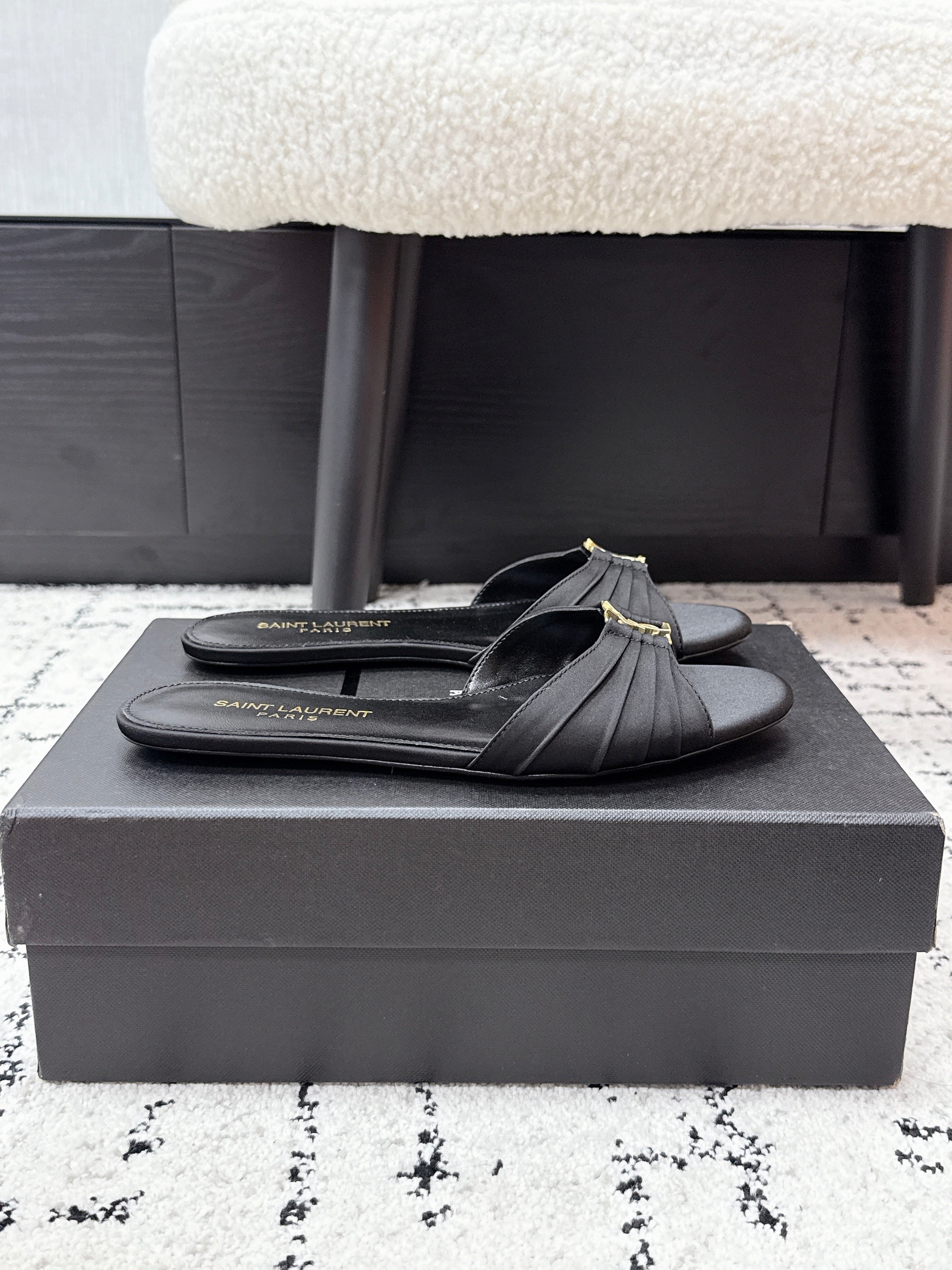 YSL Babylone Slides Black in Silk 743656