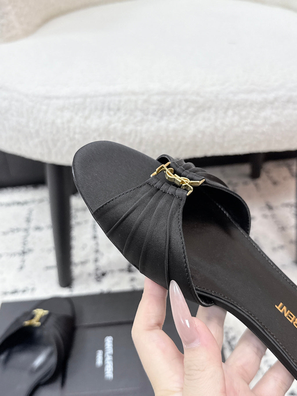 YSL Babylone Slides Black in Silk 743656