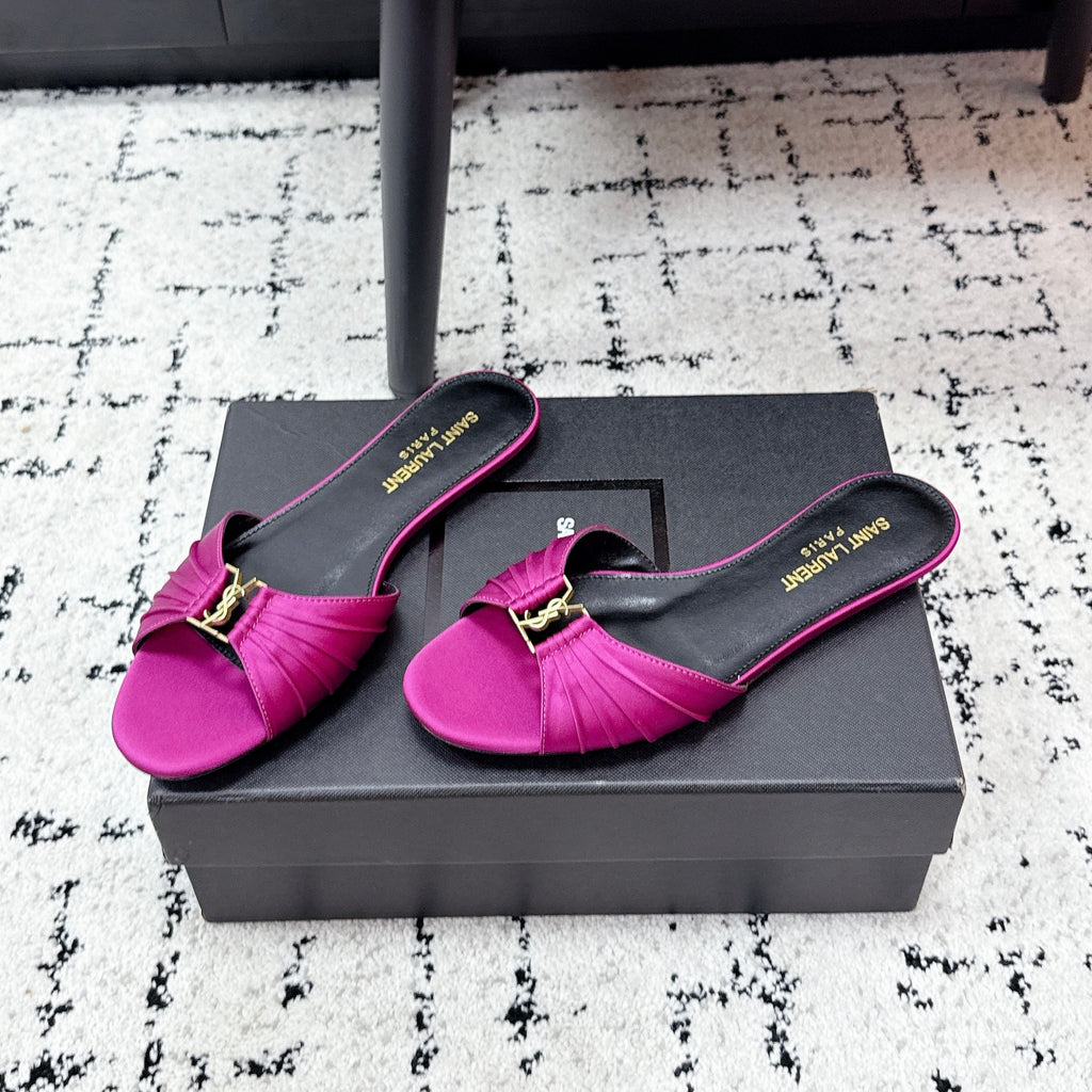 YSL Babylone Slides Pink in Silk 743655