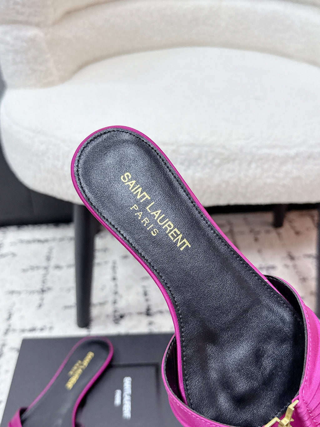 YSL Babylone Slides Pink in Silk 743655