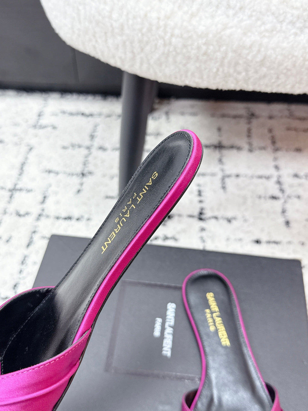 YSL Babylone Slides Pink in Silk 743655