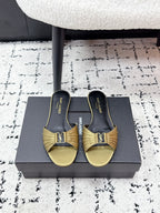 YSL Babylone Slides Gold Champagne in Silk 743654