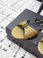 YSL Babylone Slides Gold Champagne in Silk 743654