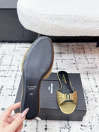 YSL Babylone Slides Gold Champagne in Silk 743654