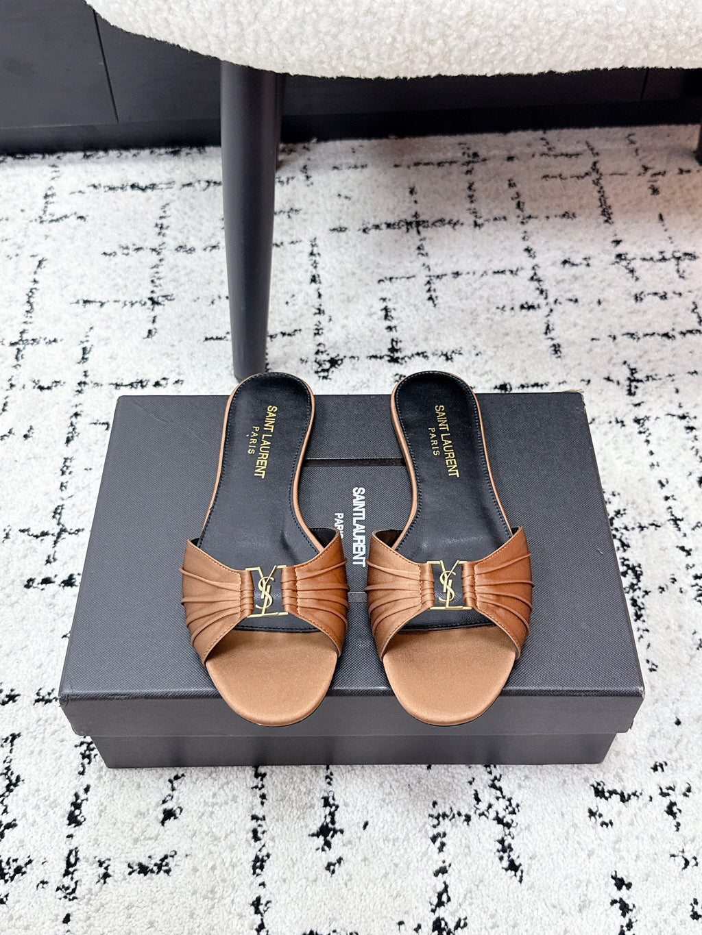 YSL Babylone Slides Brown in Silk 743653