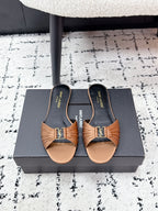 YSL Babylone Slides Brown in Silk 743653
