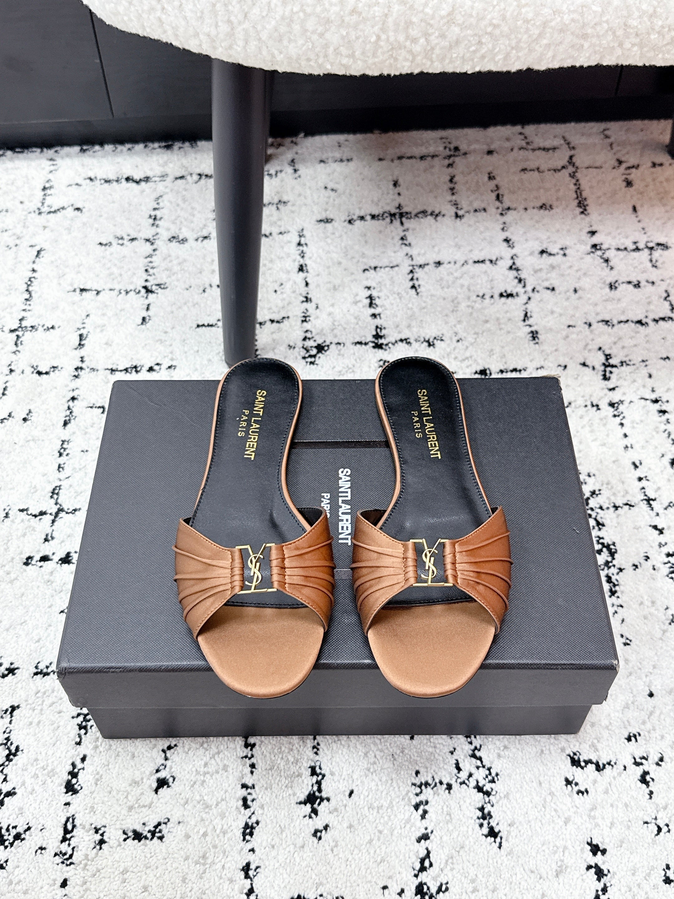 YSL Babylone Slides Brown in Silk 743653