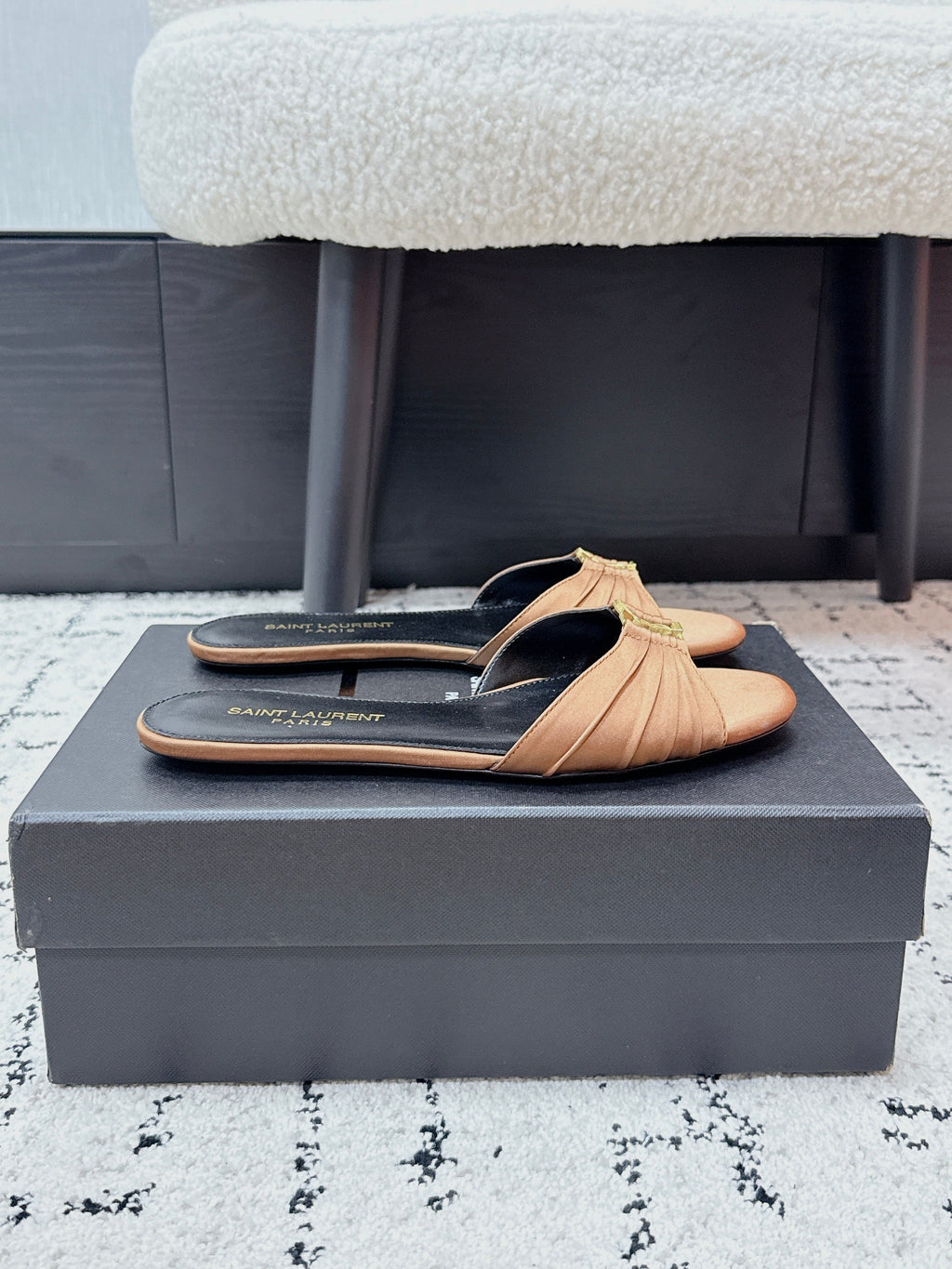 YSL Babylone Slides Brown in Silk 743653