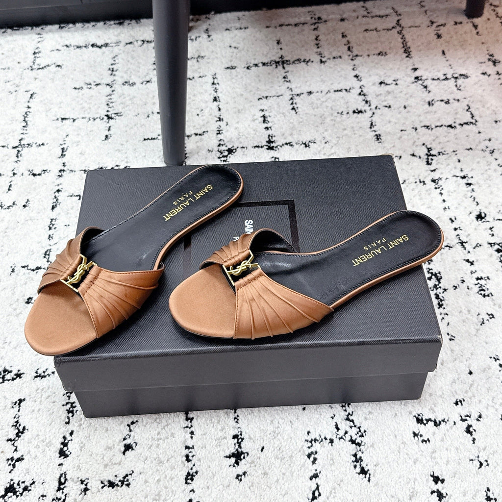 YSL Babylone Slides Brown in Silk 743653