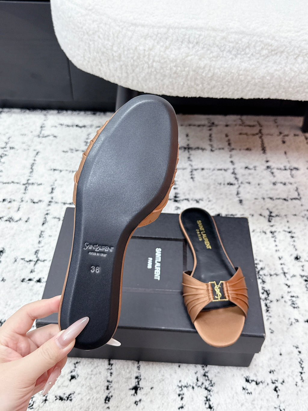 YSL Babylone Slides Brown in Silk 743653