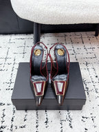 YSL Slingback High-Heeled 10.5 Burgundy in PVC Film 743652