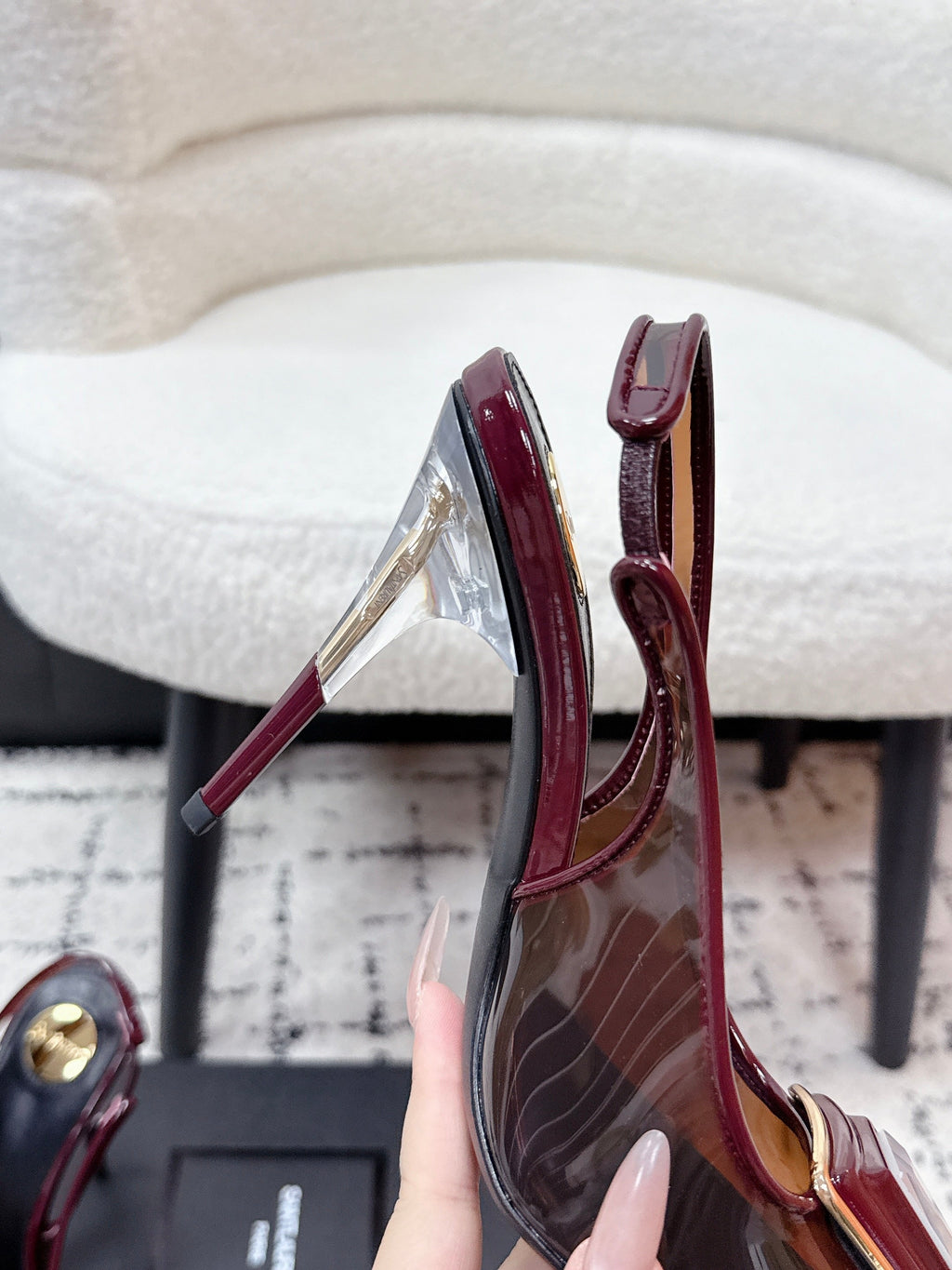 YSL Slingback High-Heeled 10.5 Burgundy in PVC Film 743652