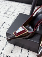 YSL Slingback High-Heeled 10.5 Burgundy in PVC Film 743652
