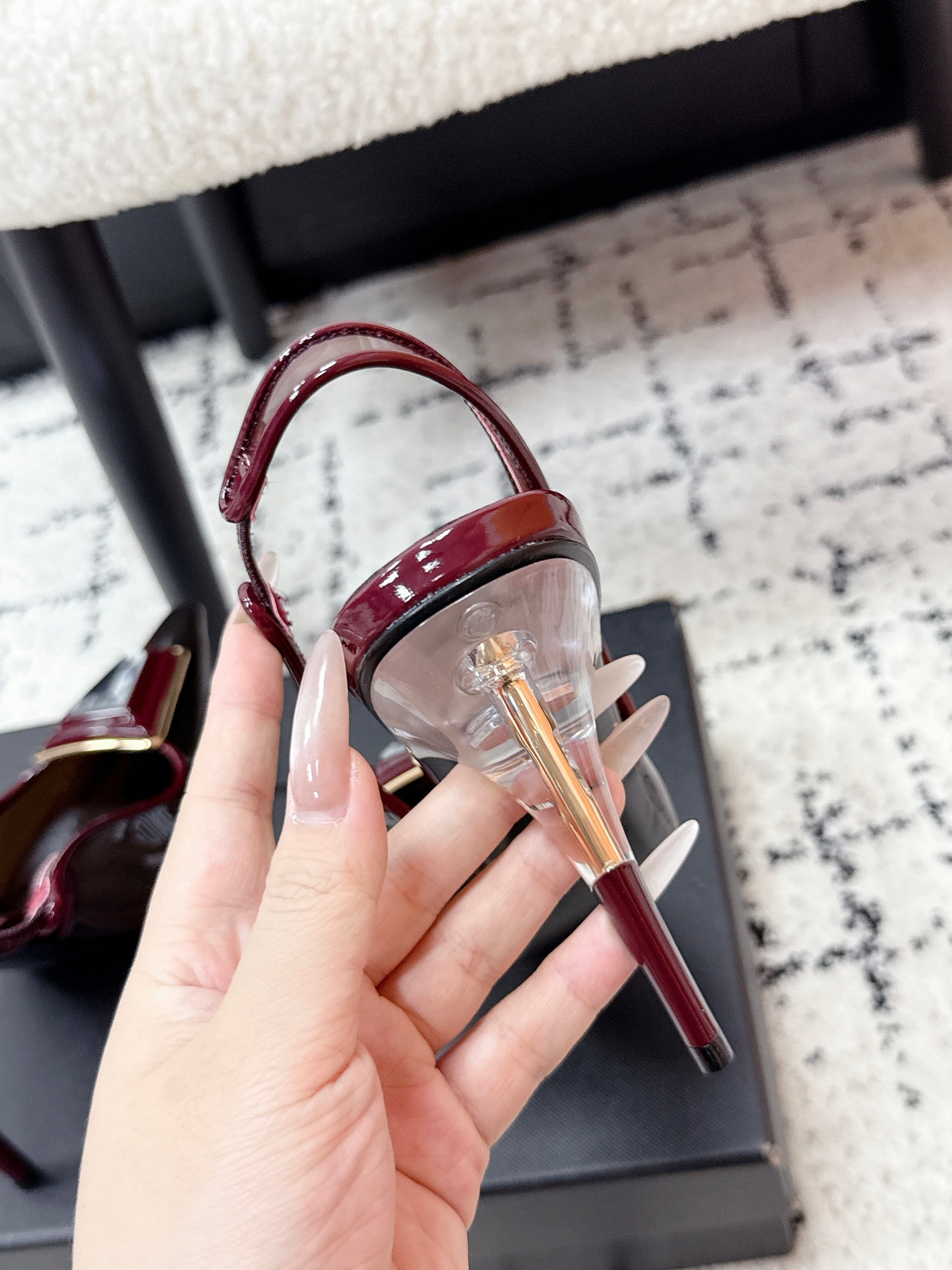 YSL Slingback High-Heeled 10.5 Burgundy in PVC Film 743652