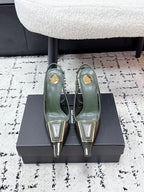 YSL Slingback High-Heeled 10.5 Dark Green in PVC Film 743651
