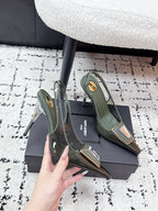 YSL Slingback High-Heeled 10.5 Dark Green in PVC Film 743651