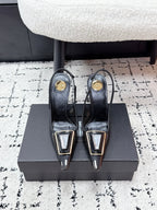 YSL Slingback High-Heeled 10.5 Black in PVC Film 743650