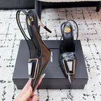 YSL Slingback High-Heeled 10.5 Black in PVC Film 743650
