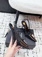 YSL Slingback High-Heeled 10.5 Black in PVC Film 743650