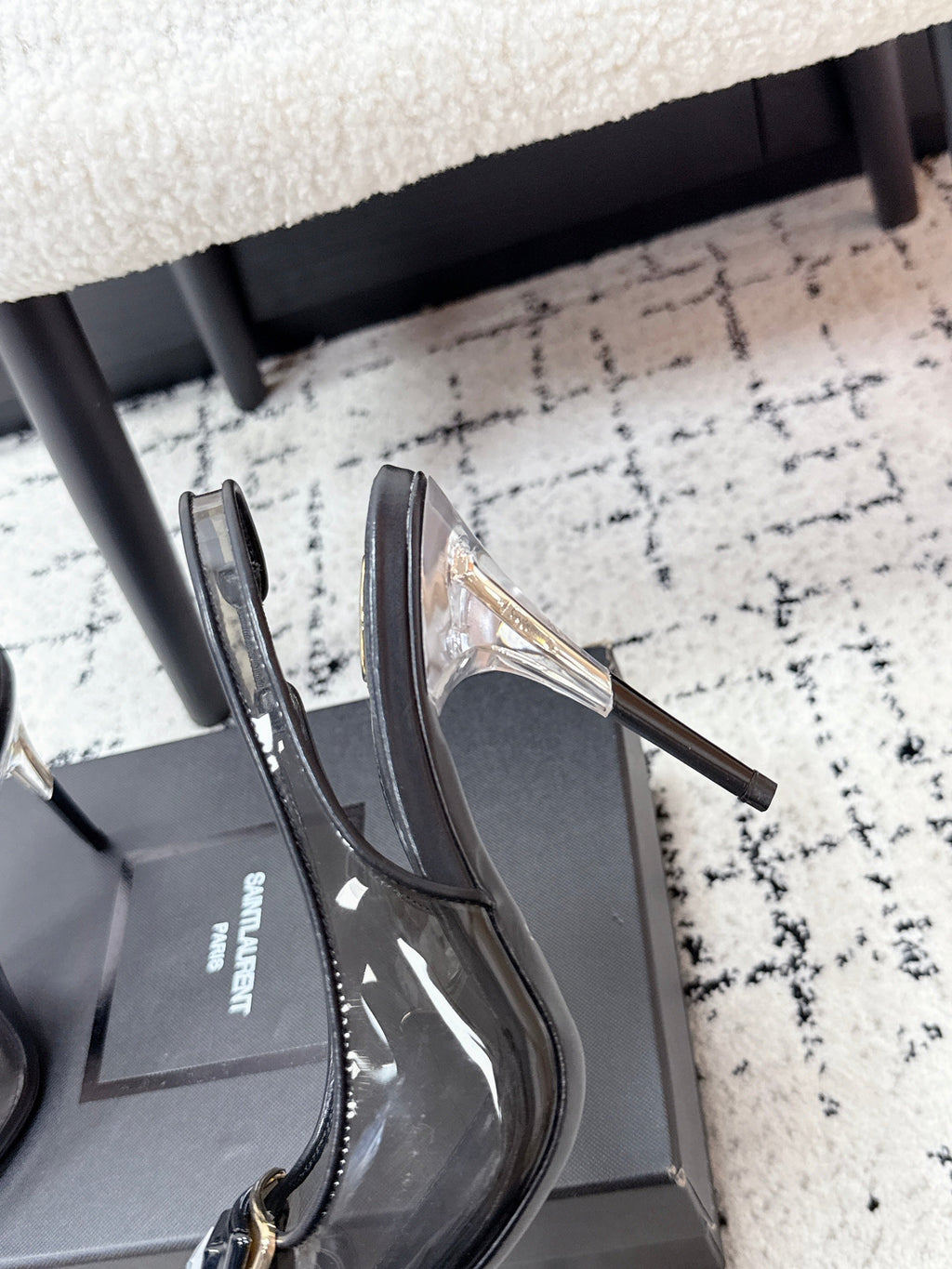 YSL Slingback High-Heeled 10.5 Black in PVC Film 743650