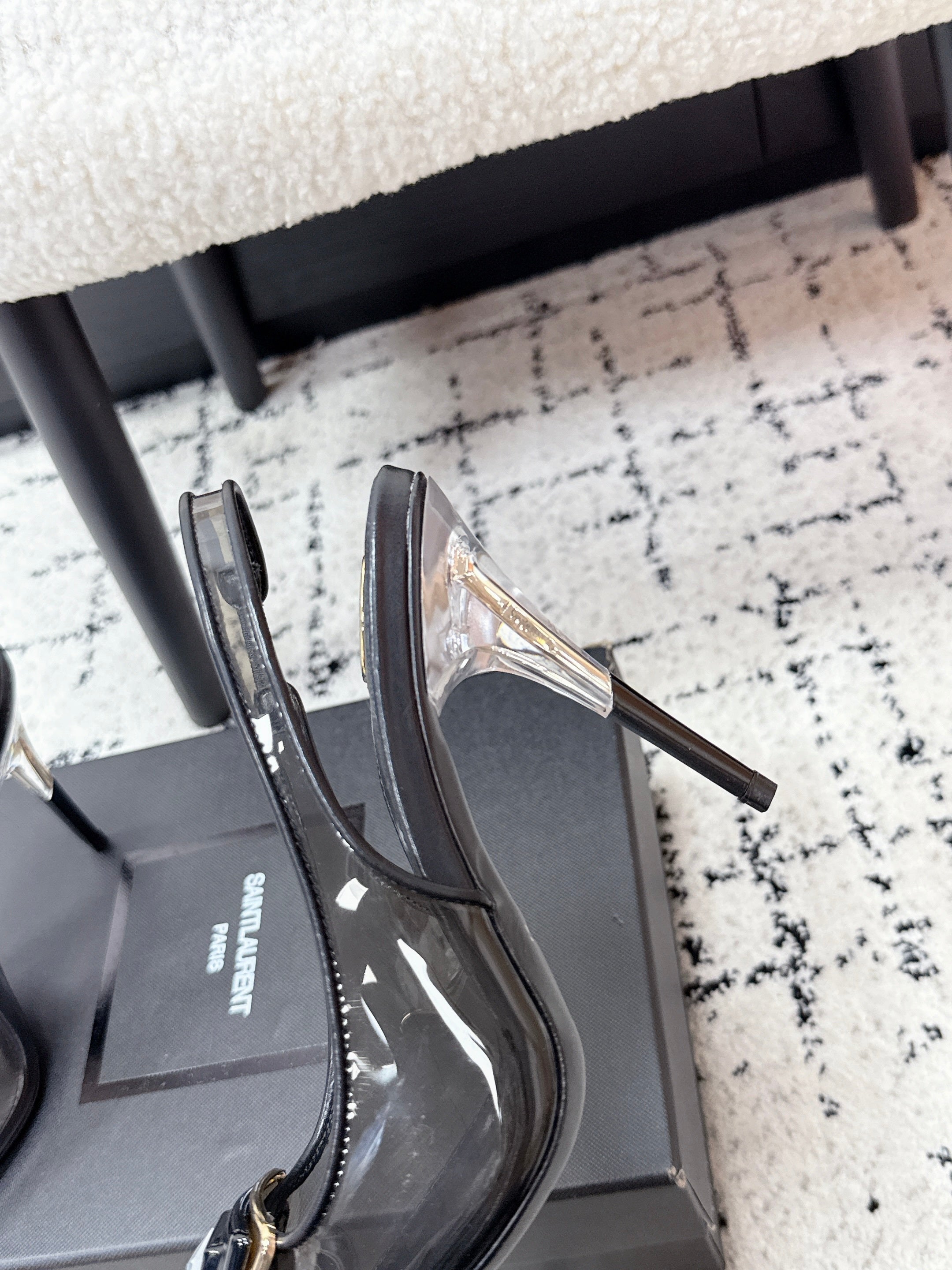 YSL Slingback High-Heeled 10.5 Black in PVC Film 743650